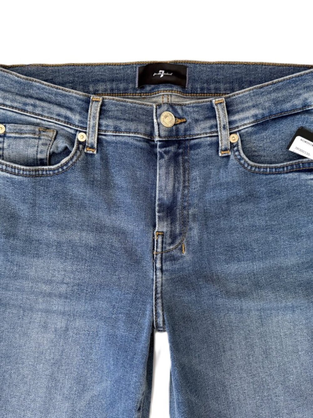 NWOT 7 For All Mankind Dojo Mid Rise Flare Jeans Felicity Wash Gold Stitching 29 - Picture 4 of 9